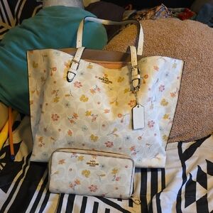 Coach Floral Tote and Wallet - Cream and Pastel